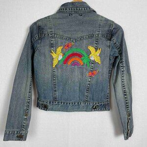ARCHANGEL Vintage Distressed Embroidered  Denim Jacket Womens Size M